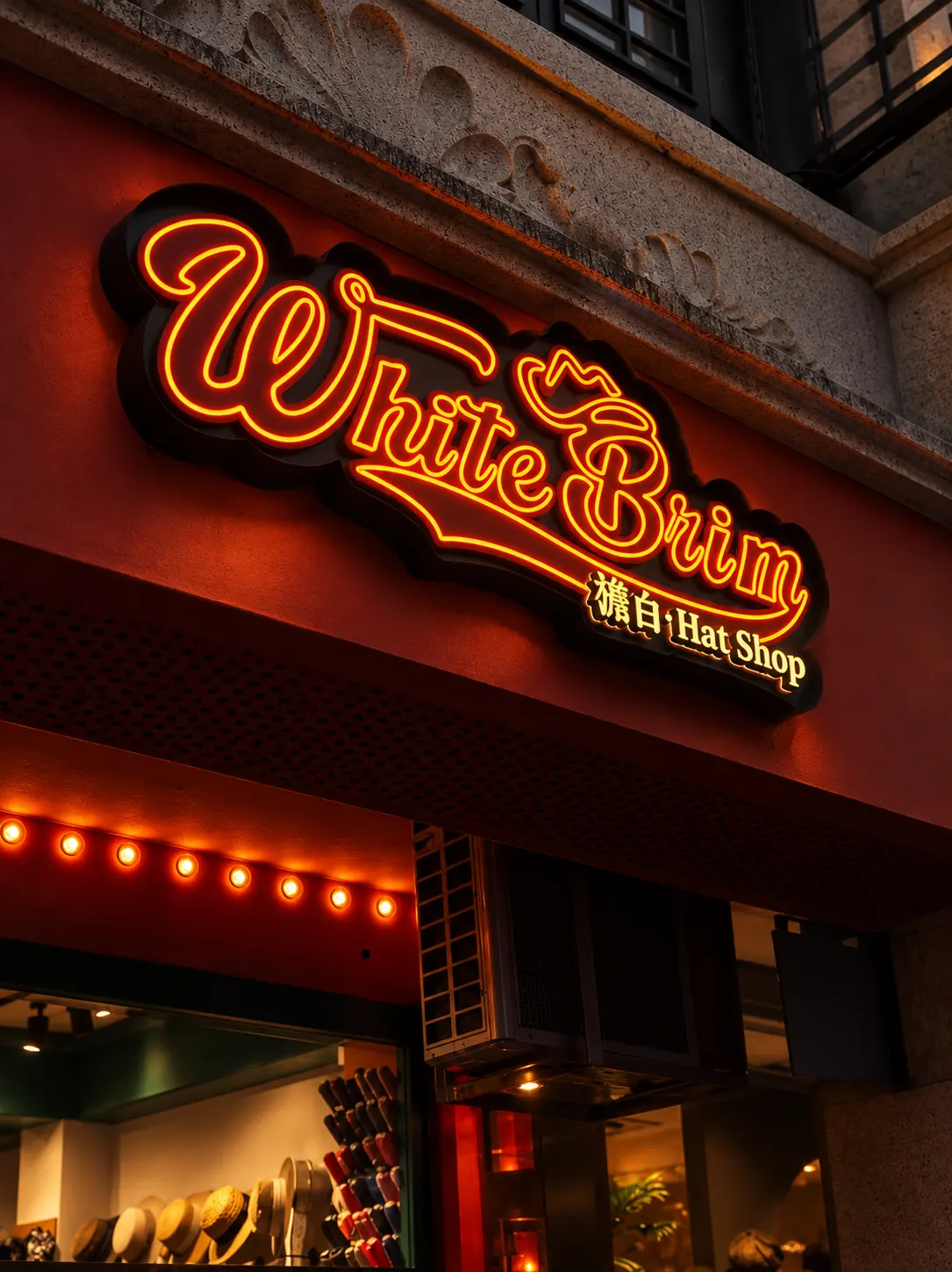 Orange illuminated script lettering