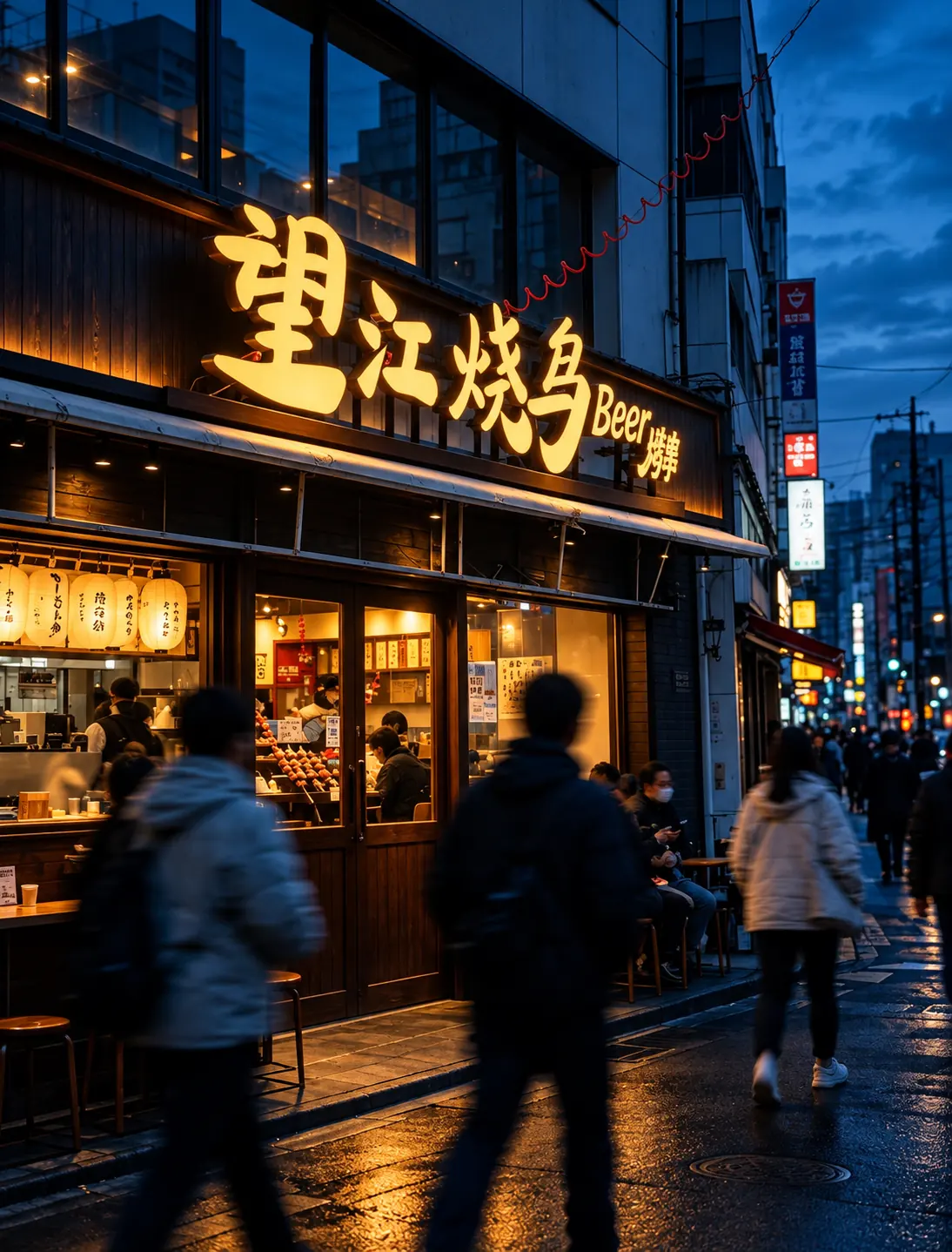 Golden illuminated restaurant signage