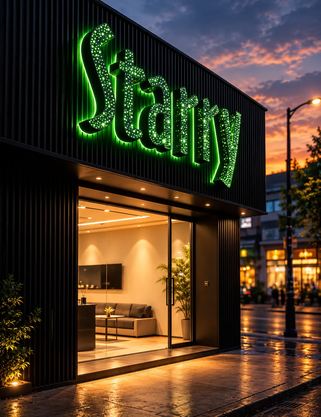 Green star-effect illuminated letters
